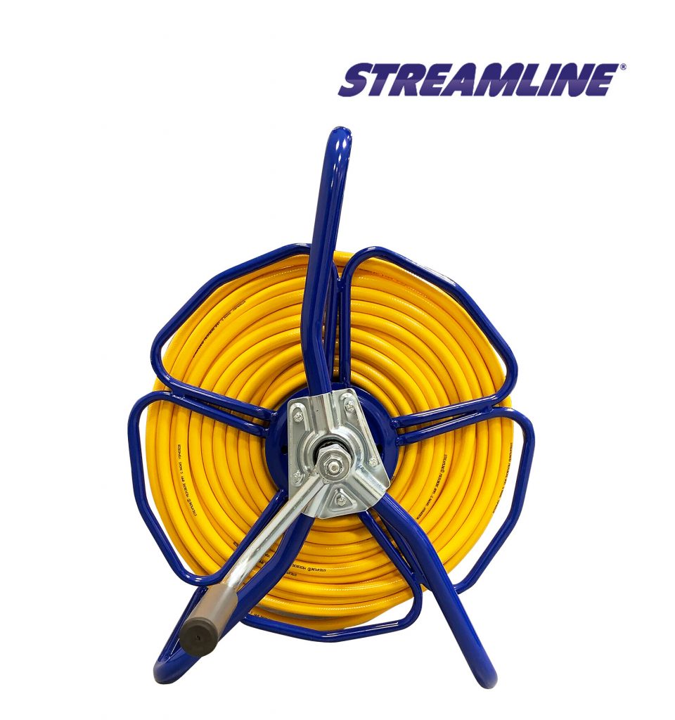 Freestanding metal hose reel – HRM2, complete with 100mtr of 8mm hose and couplings