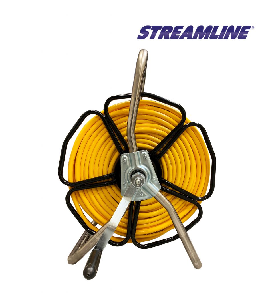 Freestanding Robust HRM2 Stainless Steel Hose Reel complete with 8mm Minibore Hose