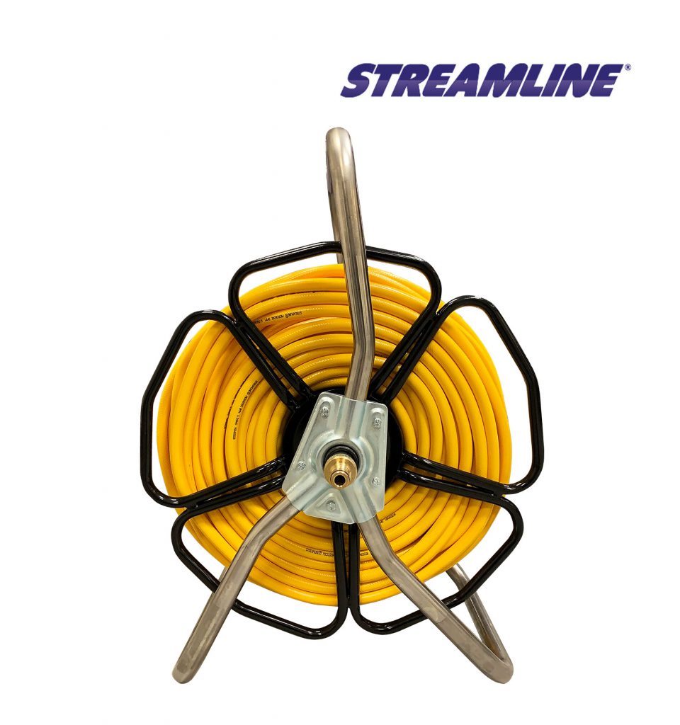 Freestanding Robust HRM2 Stainless Steel Hose Reel complete with 8mm Minibore Hose