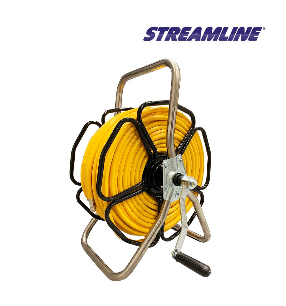 Freestanding Robust HRM2 Stainless Steel Hose Reel complete with 8mm Minibore Hose