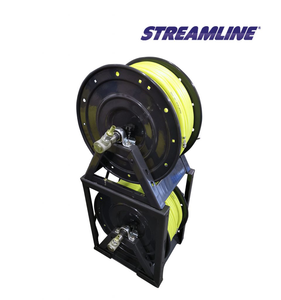 Double Stack Hose Reel Kit, A-frame type with 100mtrs 8mm HIVIZ Hose