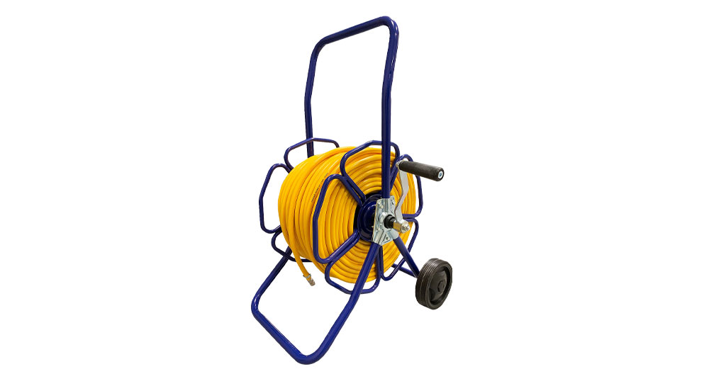 Wheeled metal hose reel – HRM4, complete with 100mtr of 8mm hose and couplings