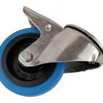 100mm Stainless Steel Swivel Bolt Hole Castor with Blue Rubber Wheel
