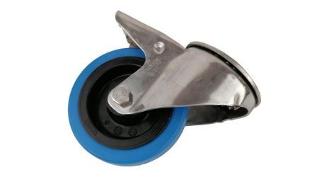 100mm Stainless Steel Swivel Bolt Hole Castor with Blue Rubber Wheel