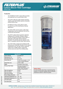 Filterplus® CF10-F-001 Carbon Block Pre-Filter Specification Sheet