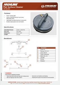 Highline™  Flat Surface Cleaner HSC300 Specification Sheet