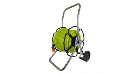 Stainless Metal Hose Reel - Wheeled - c/w 50m of 12mm Extraflex Hose - assembled