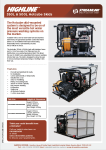 Streamline® Highline™
350Ltr & 500Ltr Hotcube Skid Specification Sheet