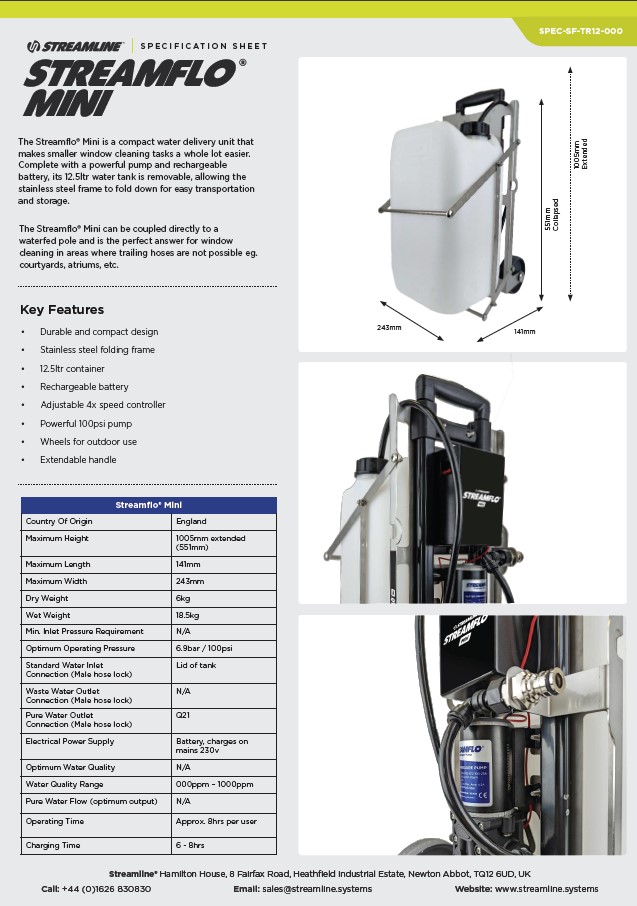 Streamflo® Mini 12Ltr Spec Sheet