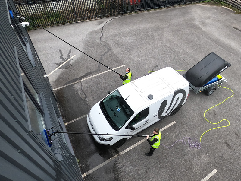 high reach window cleaning with the 1205 trailer system