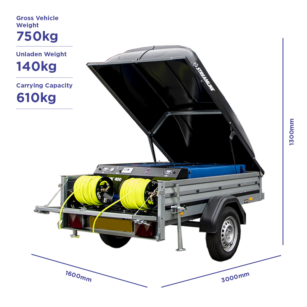 measurements of the 1205 400ltr window washing trailer