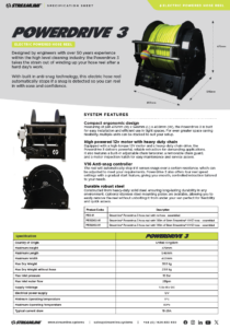 Powerdrive 3 Electric hose reel specification sheet