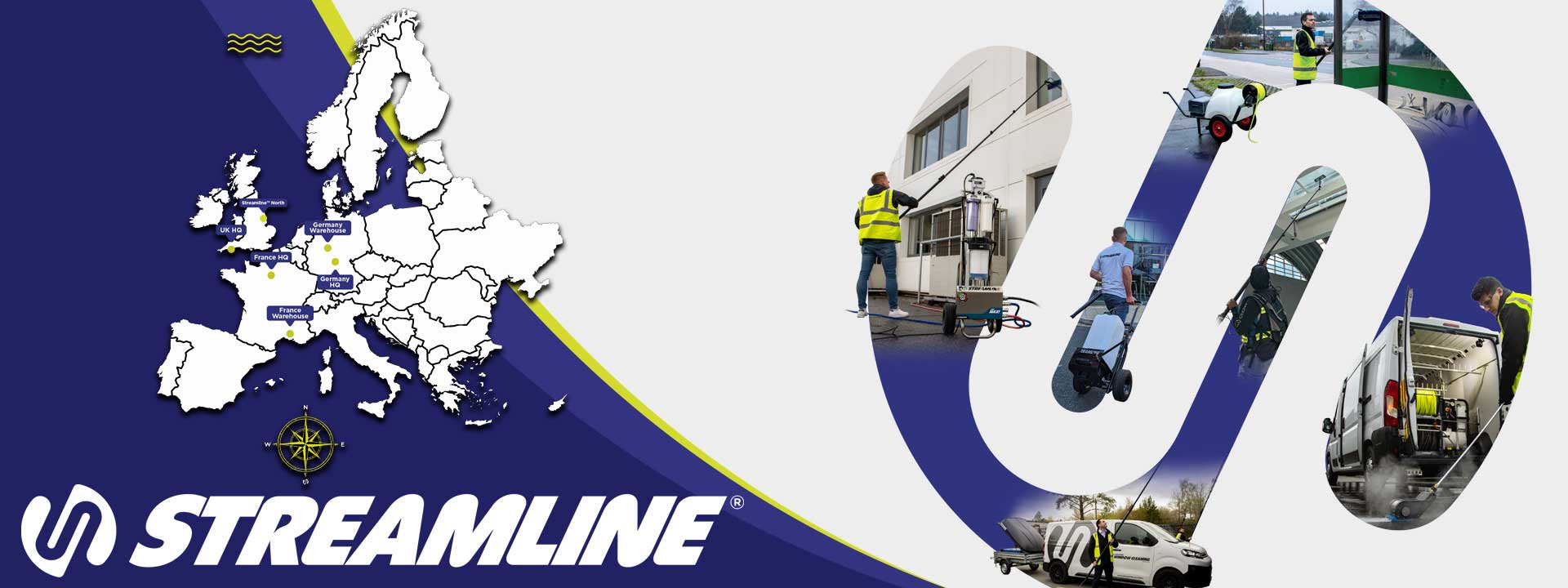 Streamline window cleaning equipment UK, Operators using window cleaning and pressure washing. Also using professional high reach window cleaning equipment